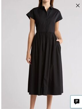 Nordstrom Black Short-Sleeve Midi Shirt Dress